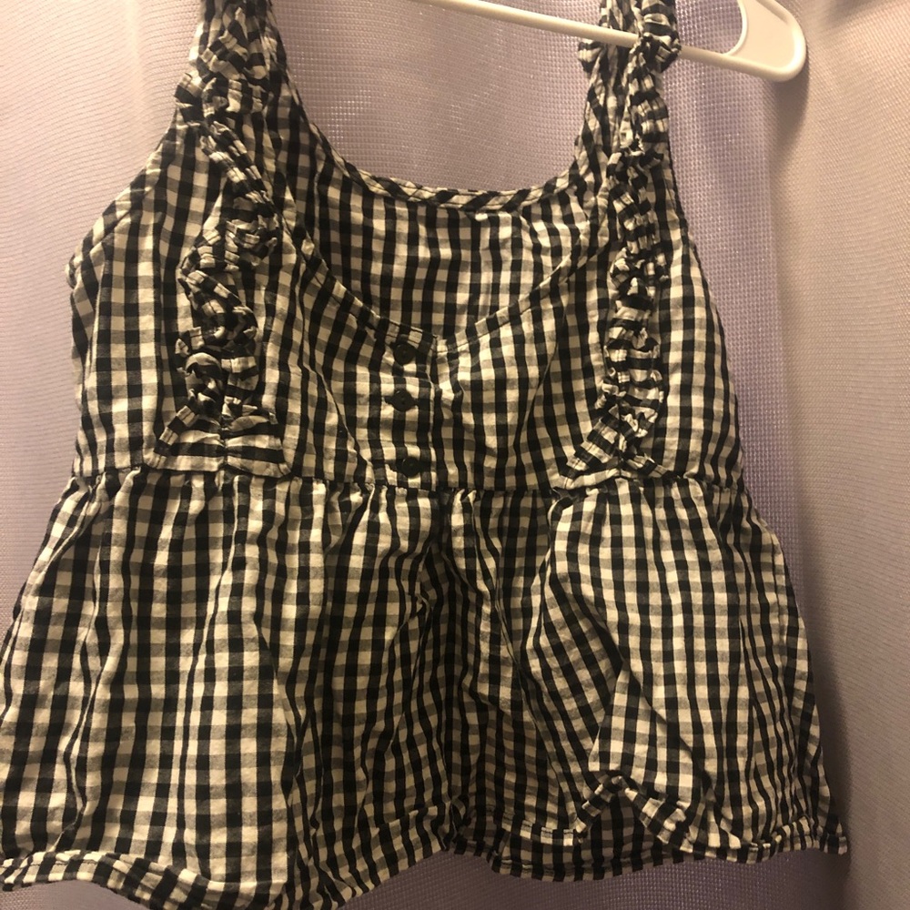 S Black and White Ruffle Tank